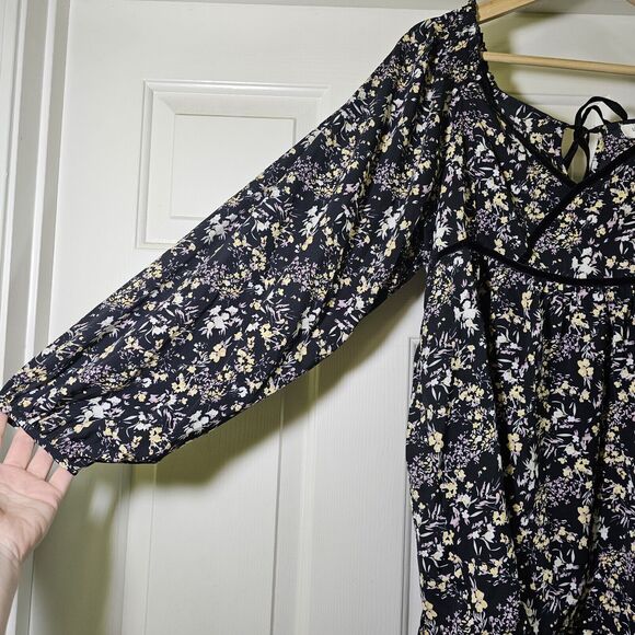 Umgee USA Women’s Black Dark Floral High Low Babydoll Velvet Trim Size Medium - Picture 2 of 11